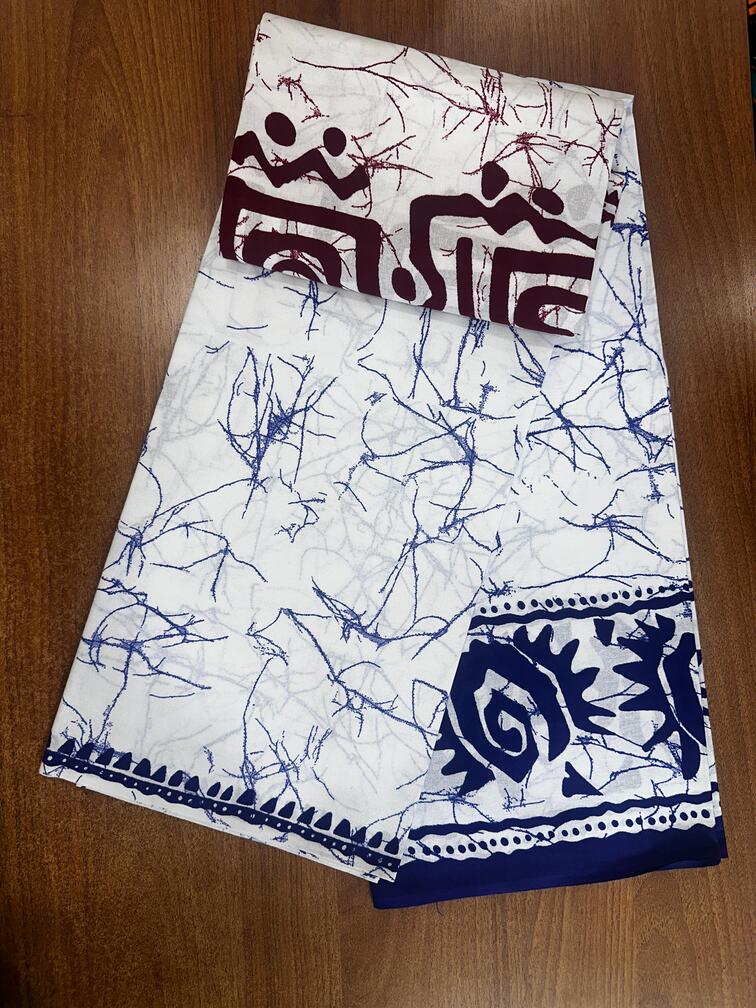 White & Blue Crackle Batik Print